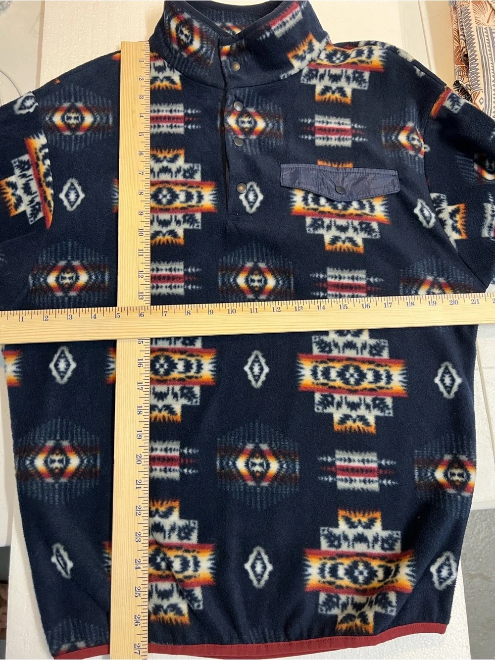 COMO MAN Navy Aztec Fleece Pullover with Multi Accent Pattern